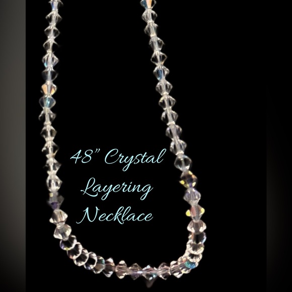 AB Crystal Bicone Bead Layering Necklace - Clear Iridescent Stones 48”length - Picture 4 of 10
